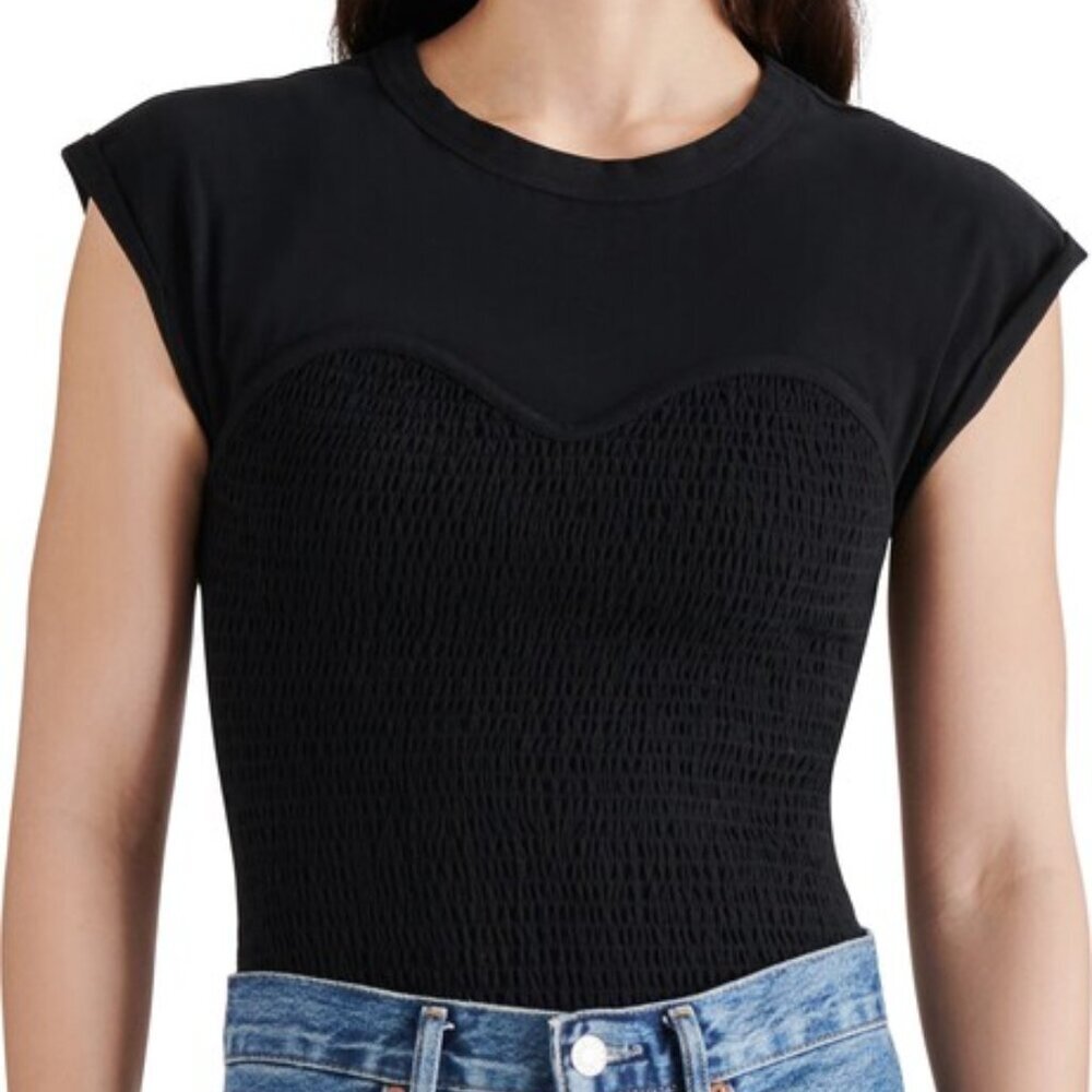 Steve Madden Sweetheart Black Smocked Muscle Tee  Size XL